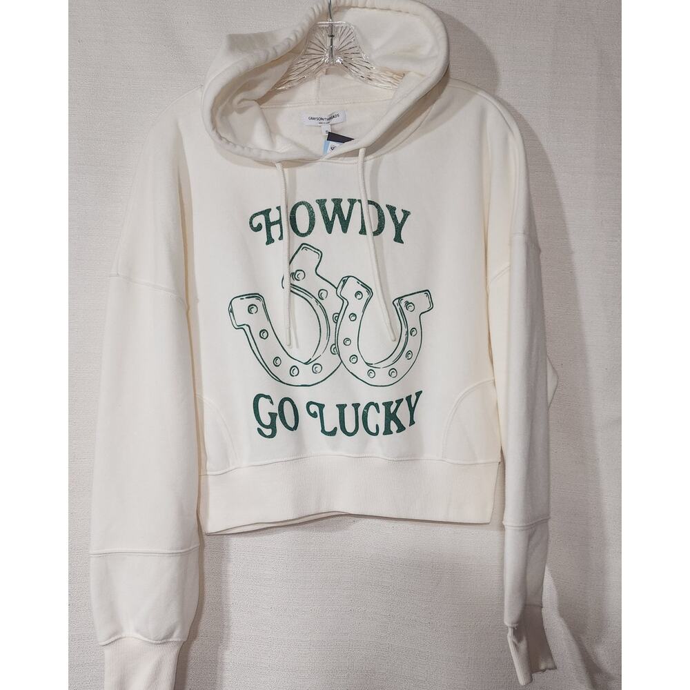 Howdy white Hoodie crop top women's Small Grayson/threads